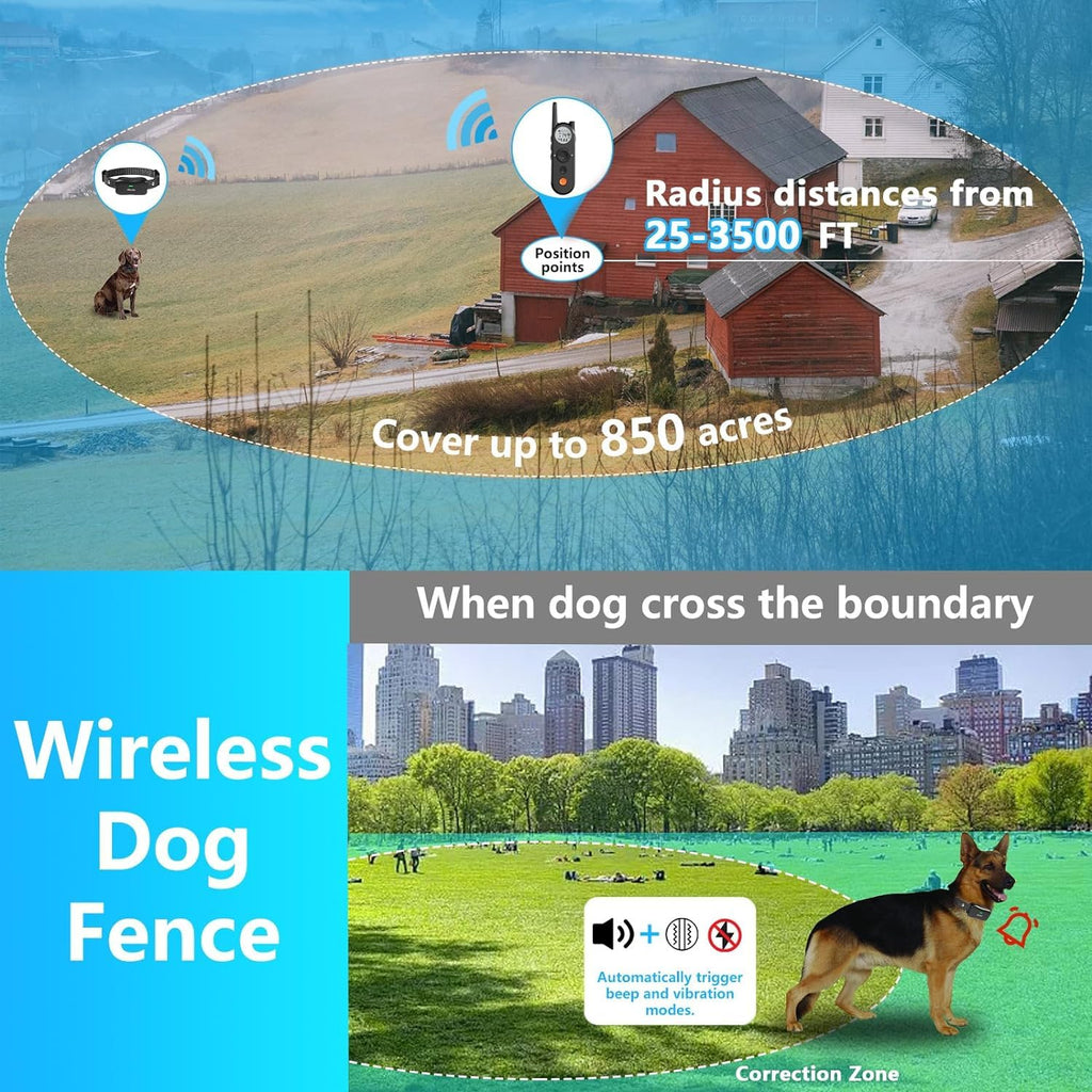Wireless Dog Fence & Training Collar for 2 Dogs, IPX7 Waterproof, Black H8428