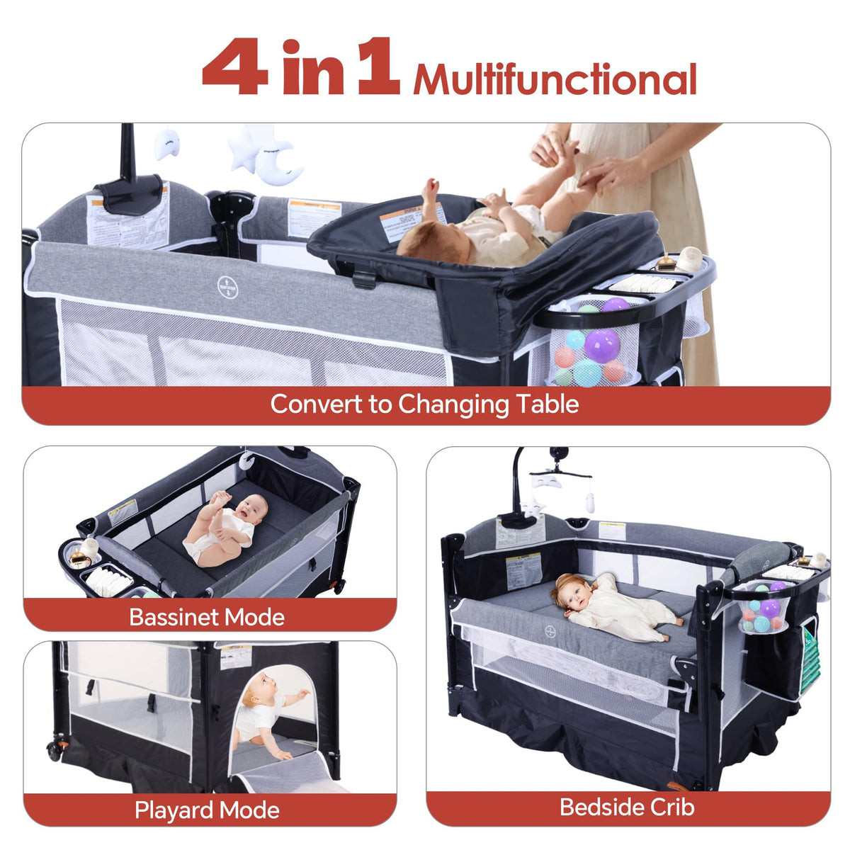 4 in 1 Portable Playard Baby Bassinet P10941