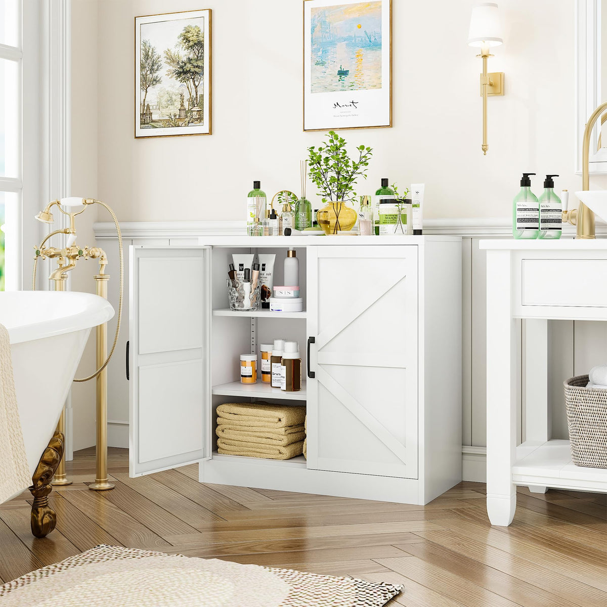 White 36" Metal Storage Cabinet with Doors and 2 Adjustable Shelves Q44328