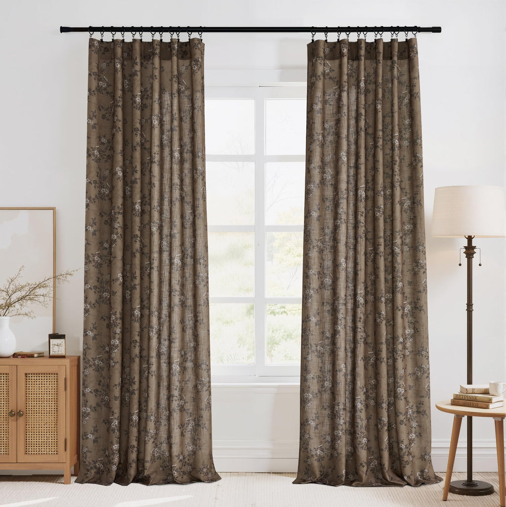 Extra Long Linen Floral Curtains 108 Inches O852