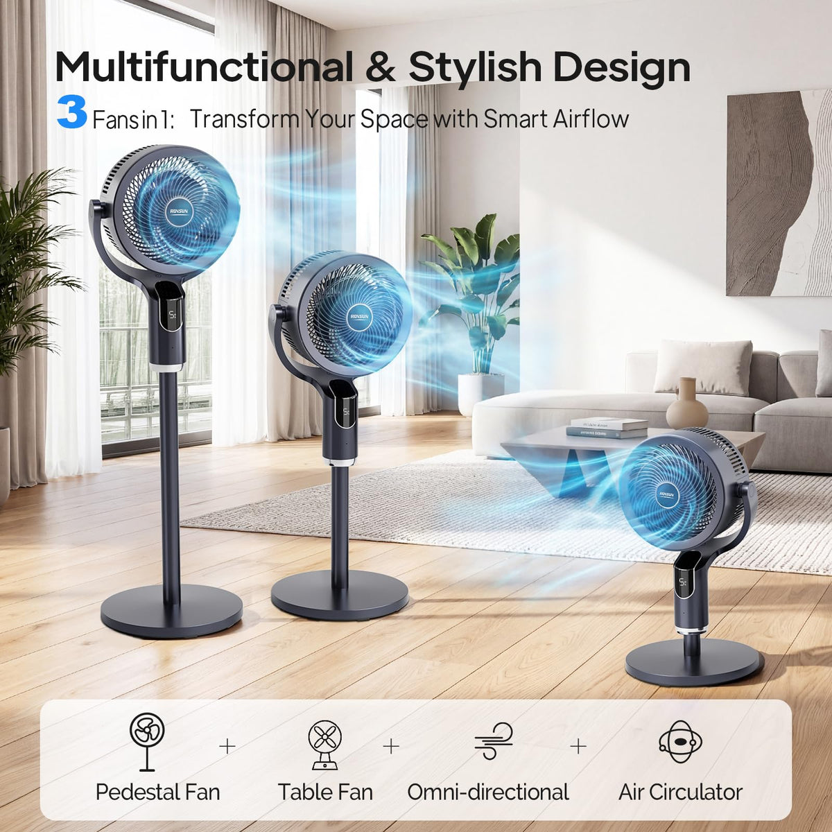 3-in-1 Pedestal Tabletop Fan with Remote Grey 2-Pack N1329