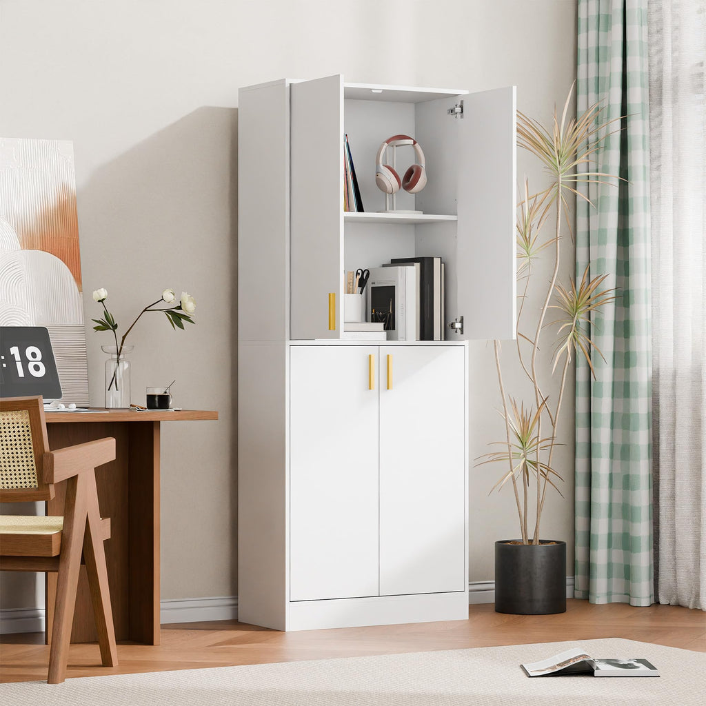 White Wood Storage Cabinet with Doors and Shelves N514
