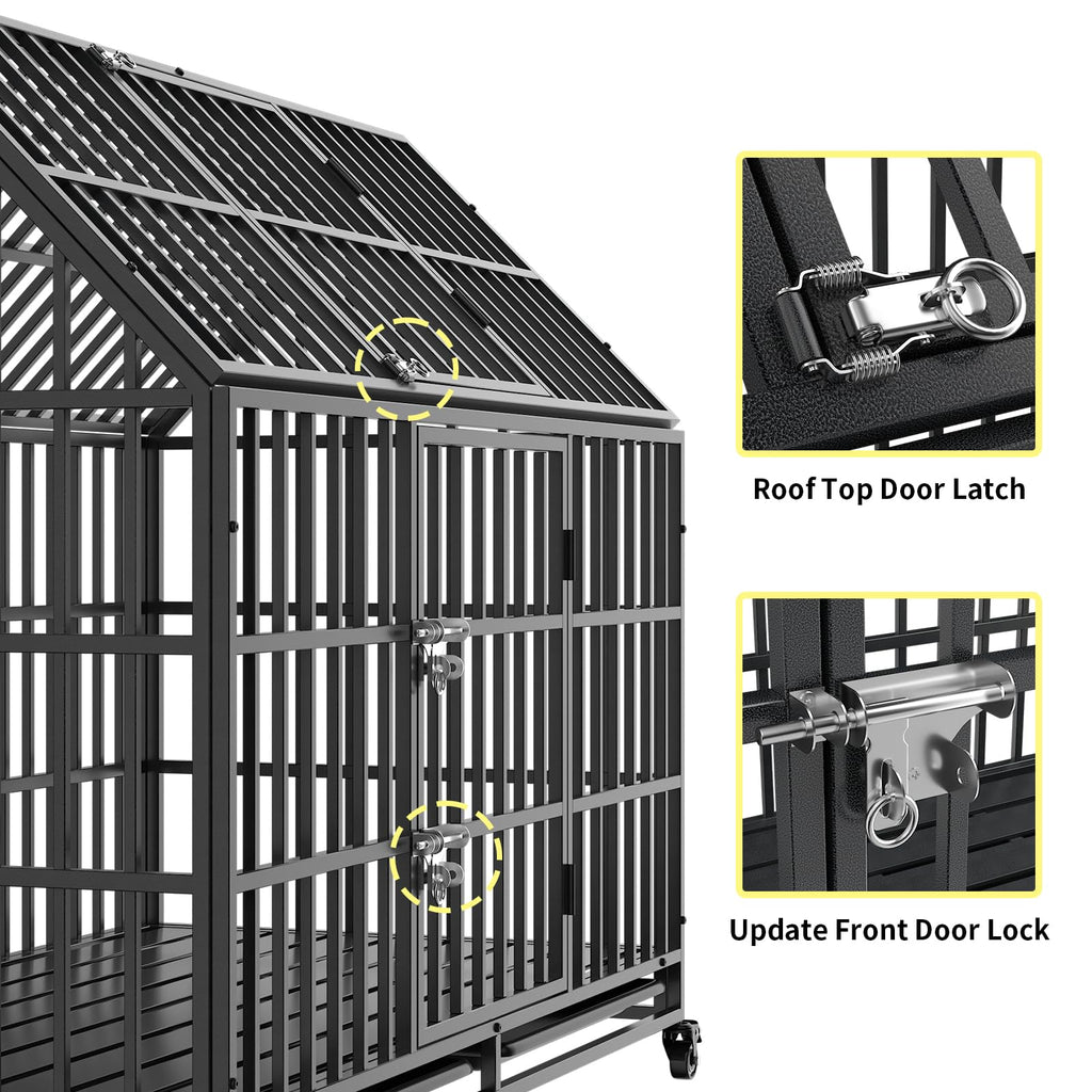 52 Inch Heavy Duty XXL Dog Crate with Open Roof Top, Trays and Wheels Q923119