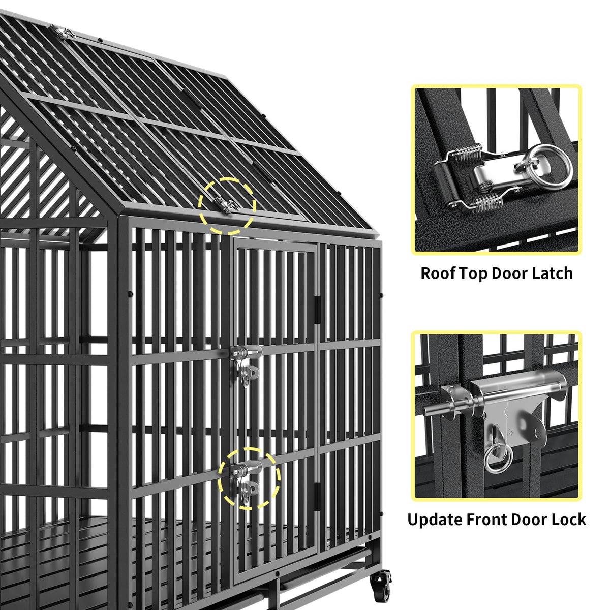 52 Inch Heavy Duty XXL Dog Crate with Open Roof Top, Trays and Wheels Q923119