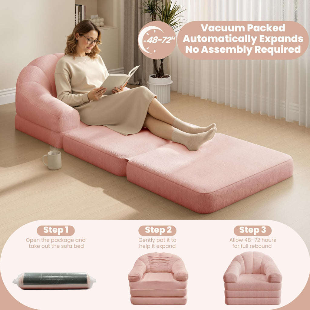 Pink Chenille Convertible Sofa Bed H1711