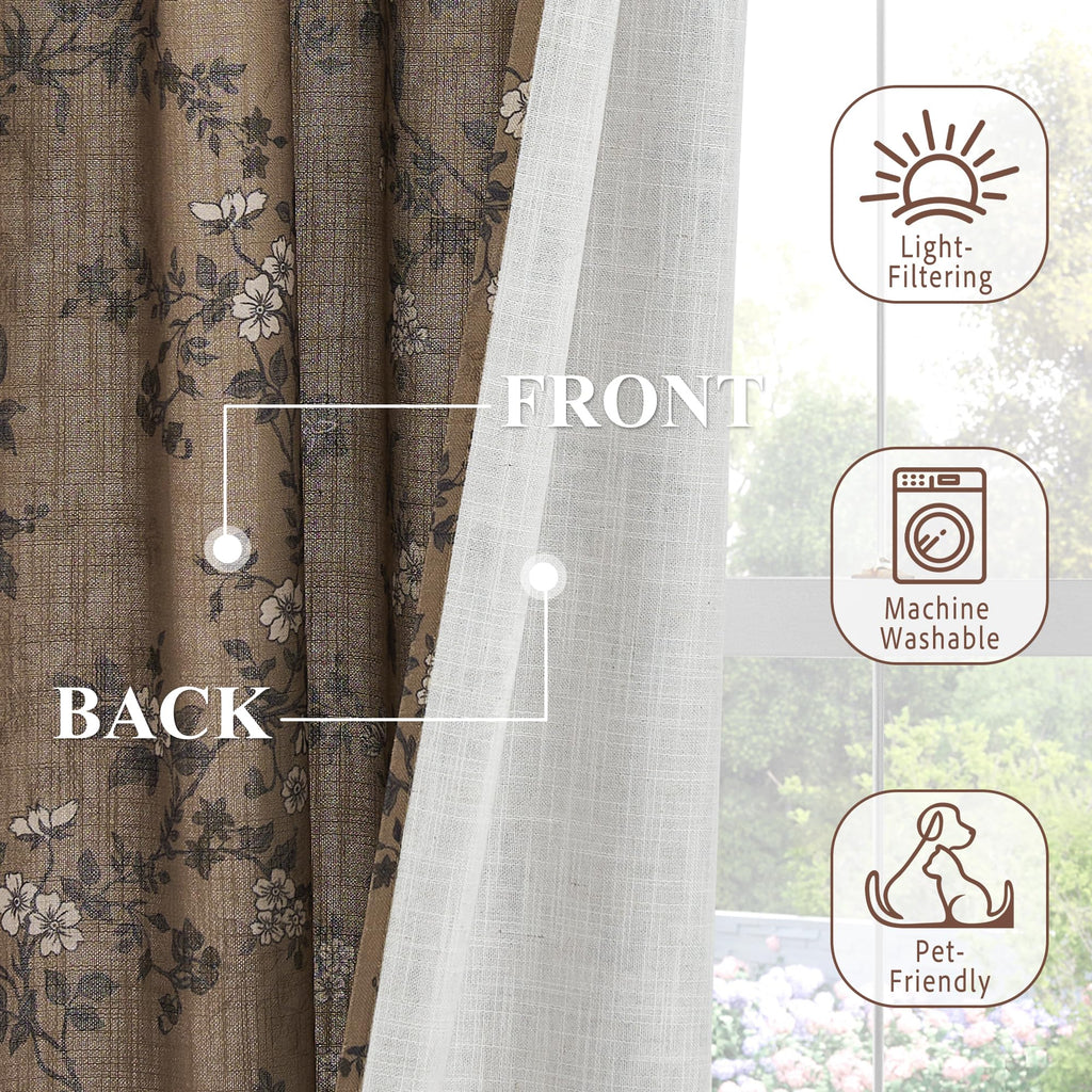 Extra Long Linen Floral Curtains 108 Inches O852