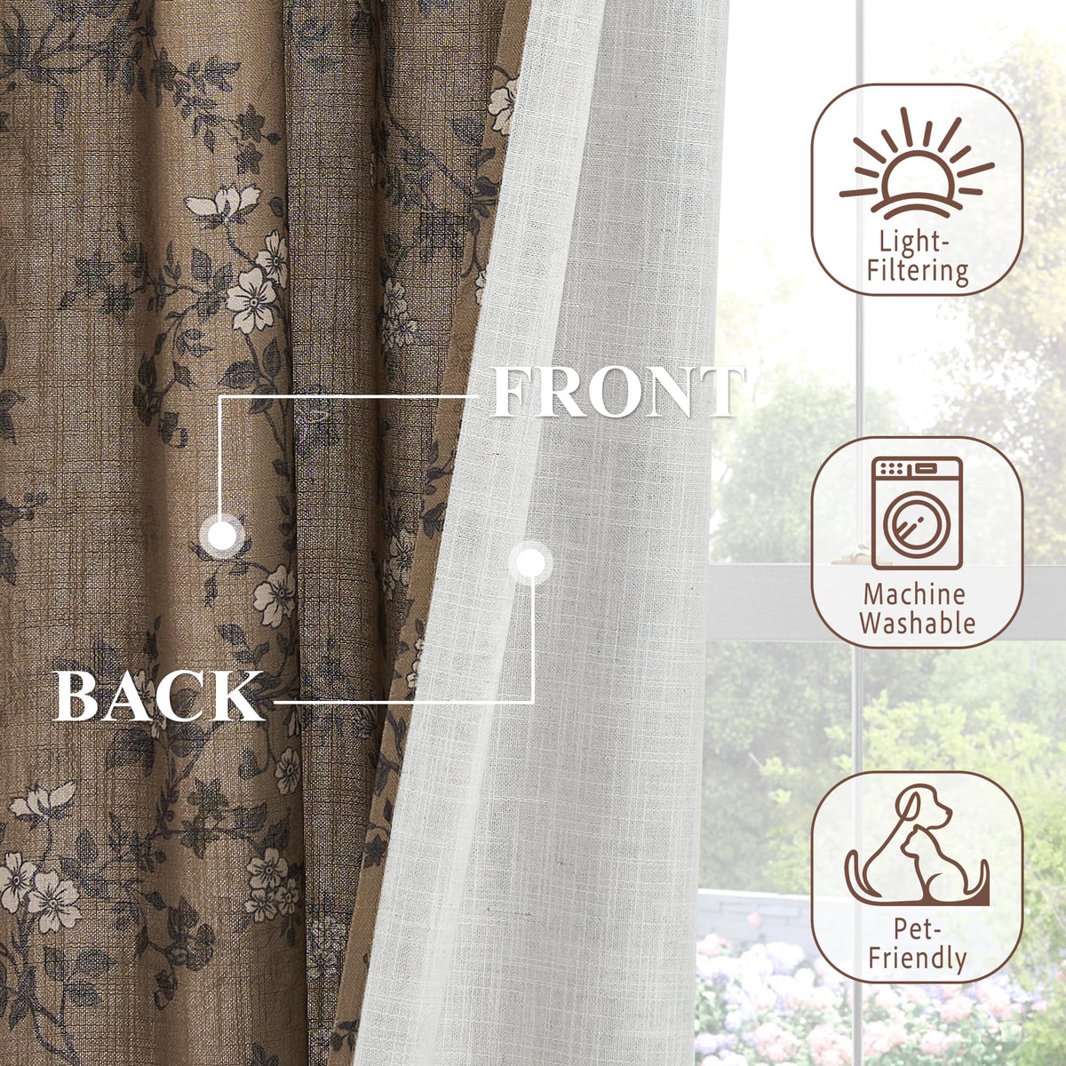 Extra Long Linen Floral Curtains 108 Inches O852