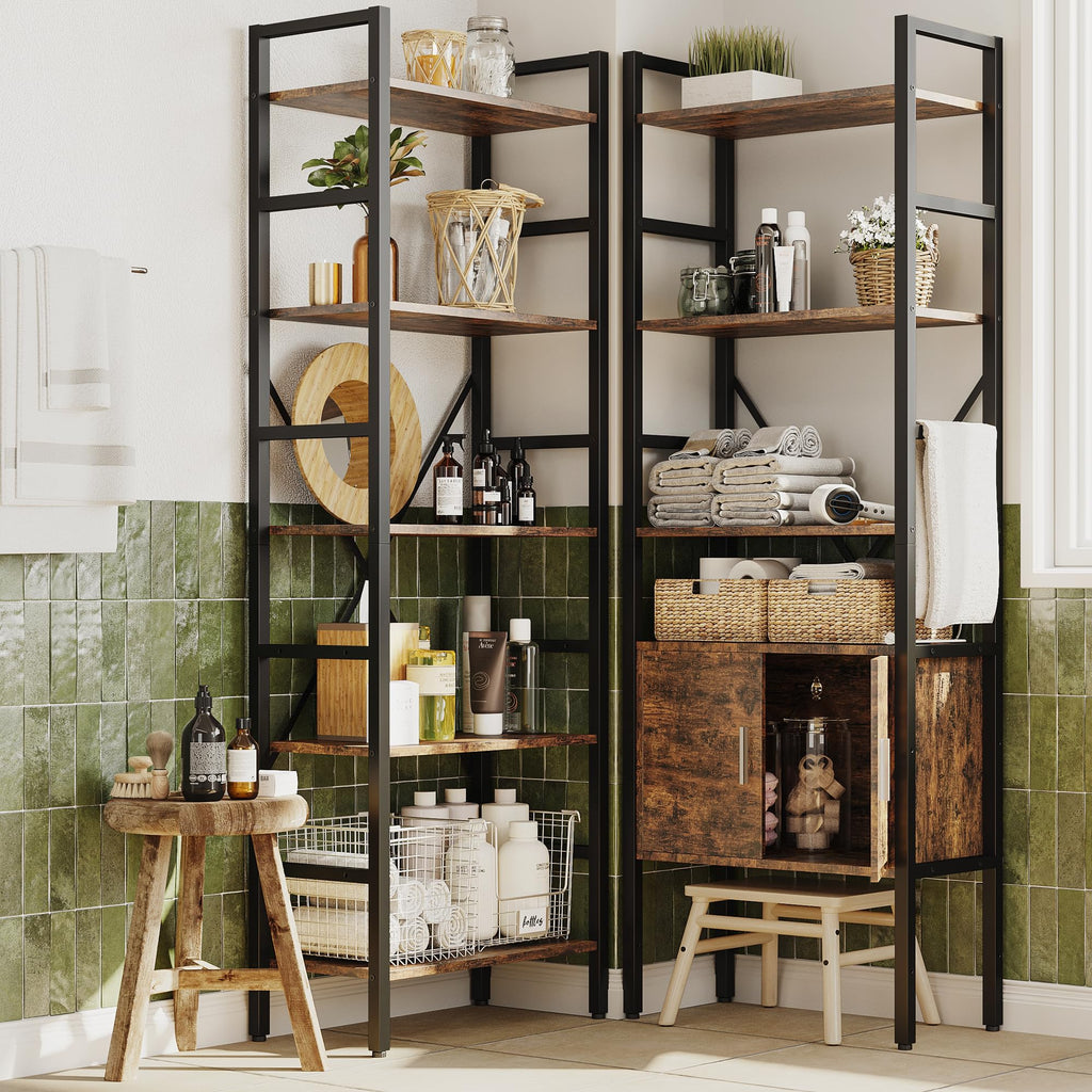 70 x 70" 5 Tier Bookcase with Storage Cabinet Rustic Brown R3981