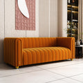 81" Orange Velvet Tufted Sofa 3 Seater with Metal Legs M139