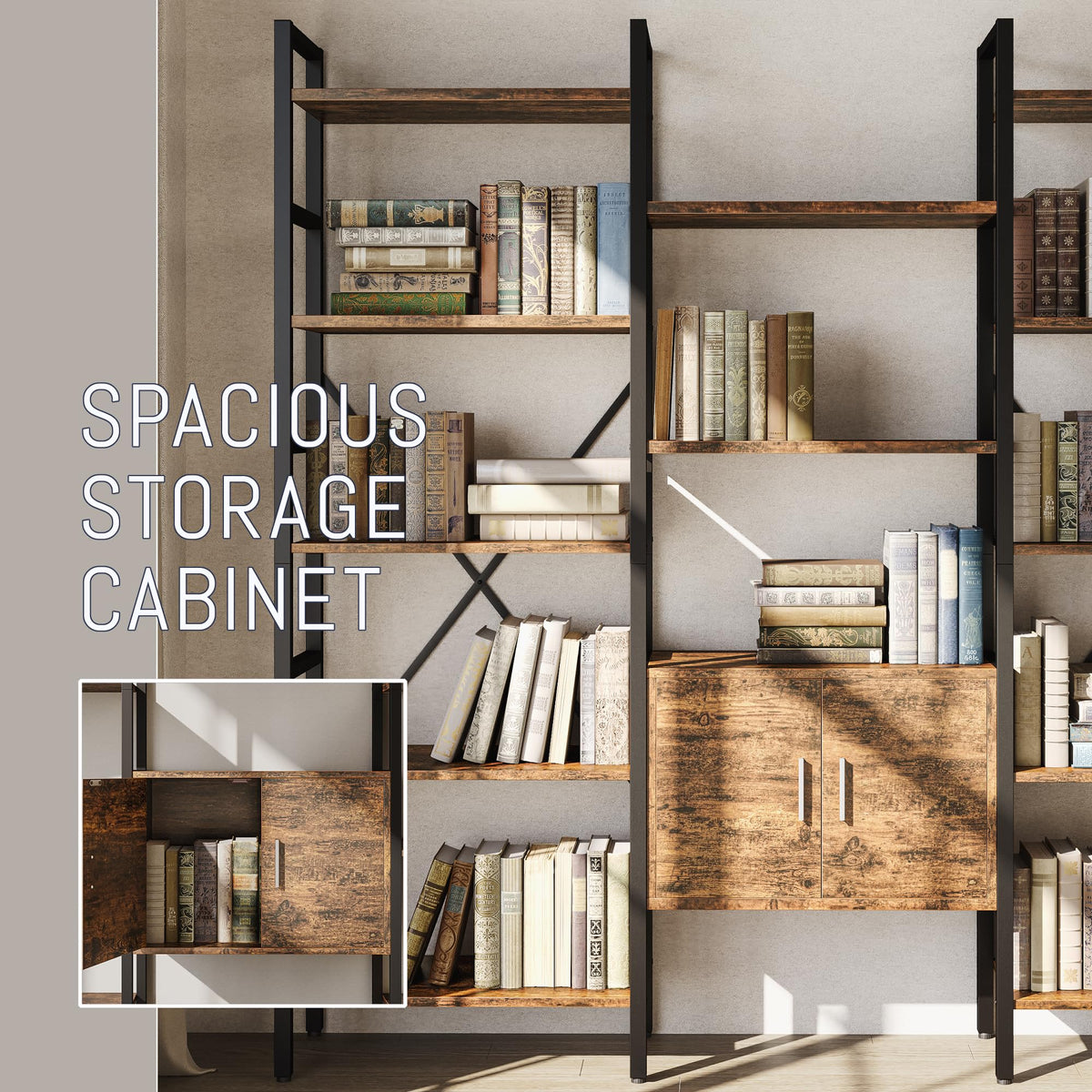 70 x 70" 5 Tier Bookcase with Storage Cabinet Rustic Brown R3981