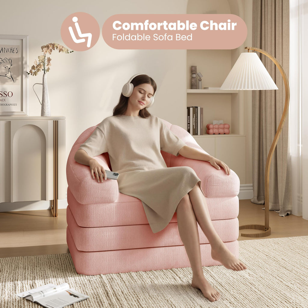 Pink Chenille Convertible Sofa Bed H1711