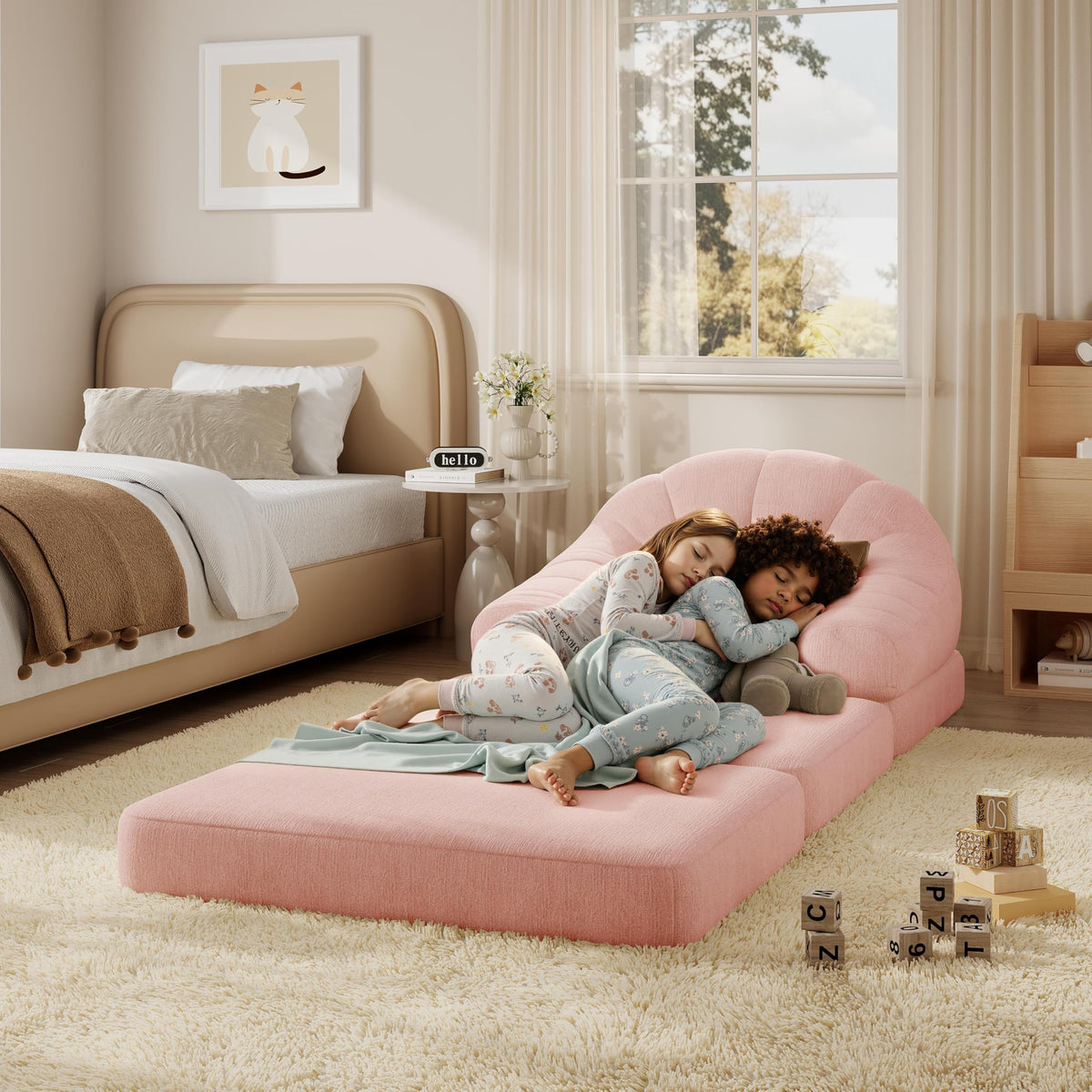Pink Chenille Convertible Sofa Bed H1711
