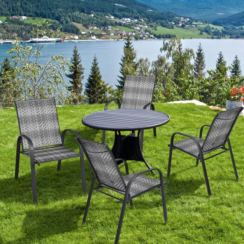 Stackable PE Wicker Patio Arm Chairs Set of 6 D268