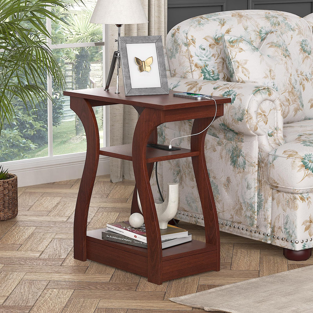 Cherry End Tables Set of 2 with Charging Station K4110