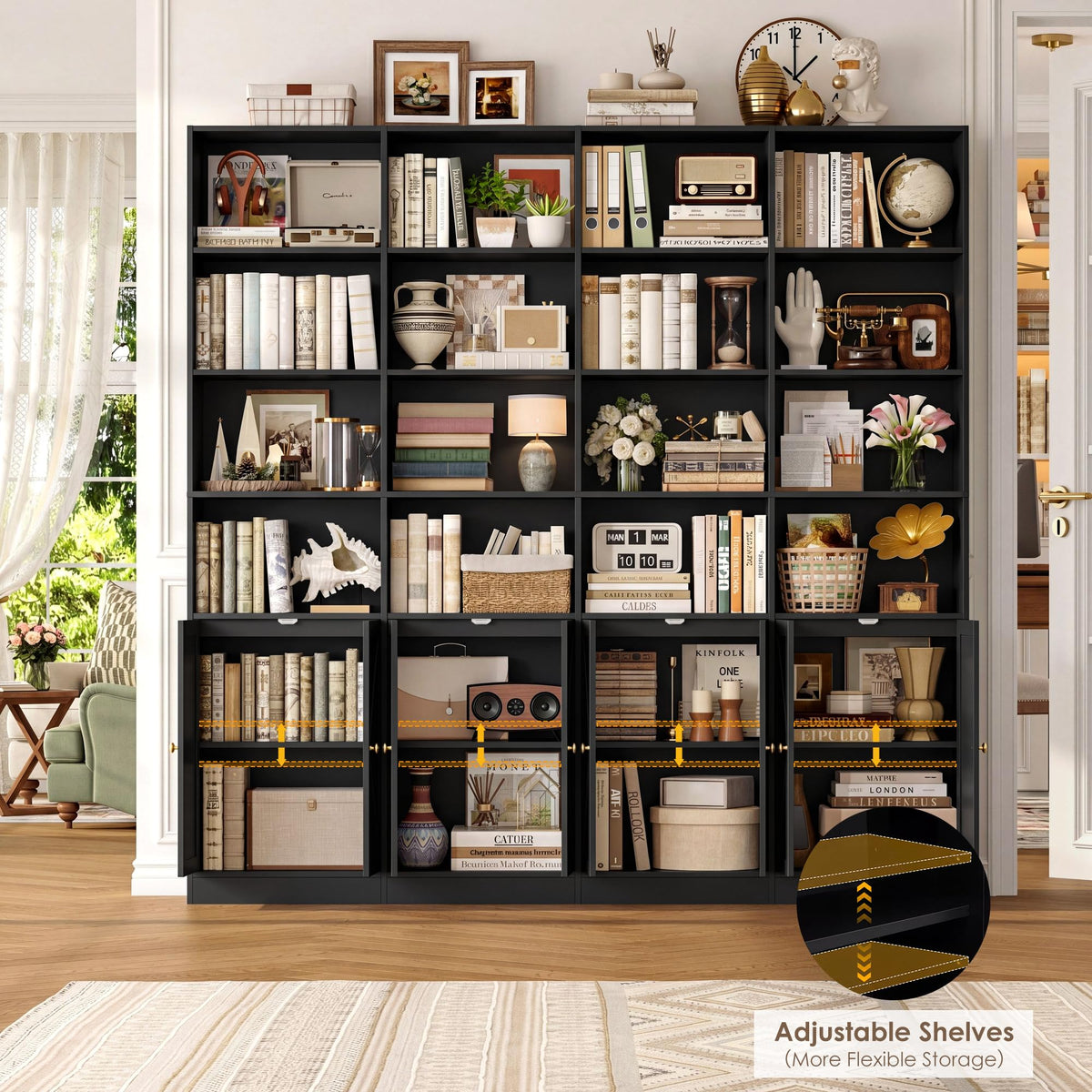 72.8" Black Bookshelf with 8 Doors T501881
