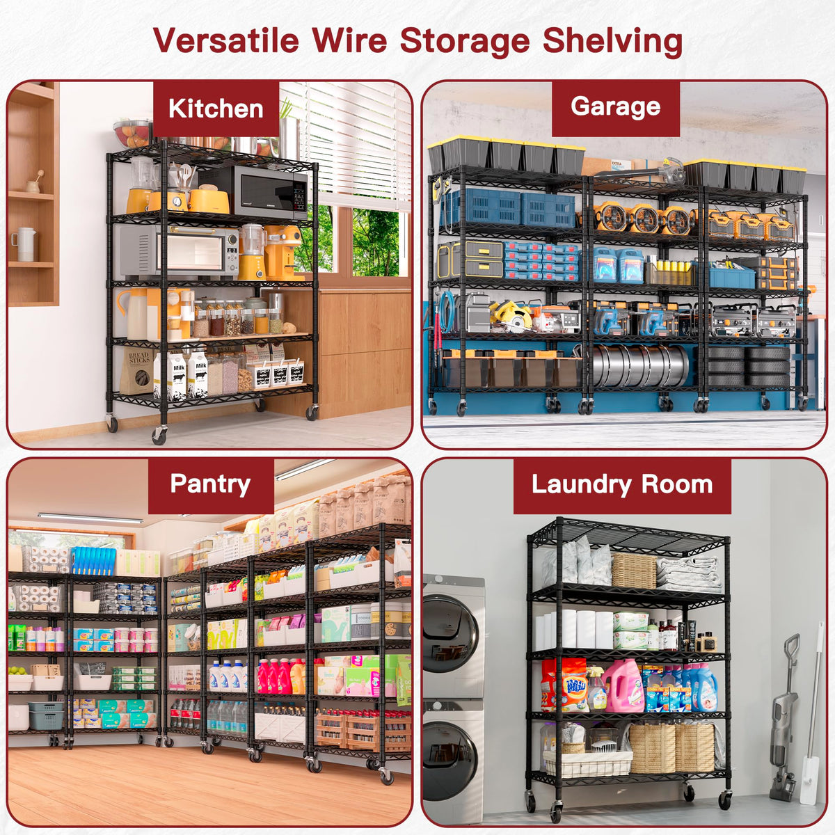 Wire Storage Rack with Wheels Metal Shelving B87396